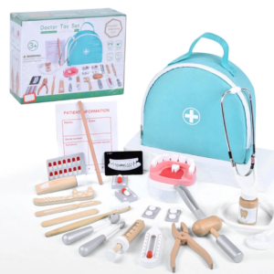 Wooden Dentist Doctor Kit Storage Bag Pretend Play Medical Play set for Toddler Boys Girls