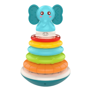 Montessori Rainbow Early Education Tall Stacking Toy Learning Sorting & Building Block Stacking Rings with Elephant Topper