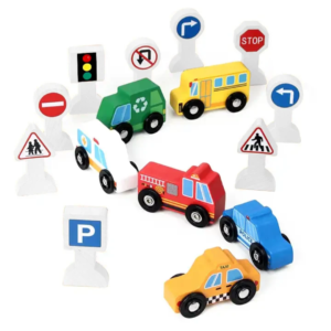 Wooden Transportation Mini Car Set & Street Toy Toddler Early Learning Preschool