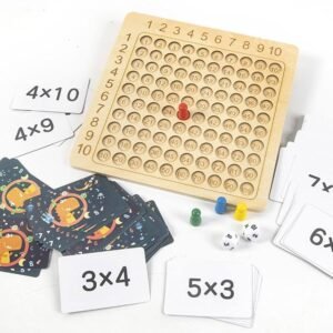 Wooden Montessori Multiplication Board Game with flashcards and pegs – educational math toy for kids learning times tables, available with delivery in Lebanon.