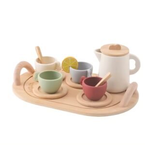 Wooden and Silicone Children Montessori Toy Teapot Teacup Simulation Kitchen Utensil BPA Free Kid Education Pretend Play Toy Gift Christmas Gift present