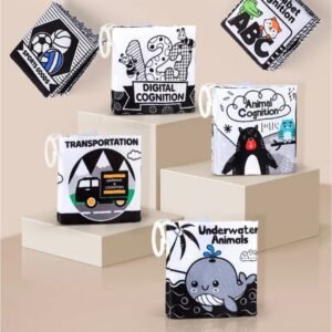 Montessori Autistic Child Soft Baby Cloth Book Toy Black and White Cartoon Animal Stuffed Toys Early Educational (set - 6pcs)