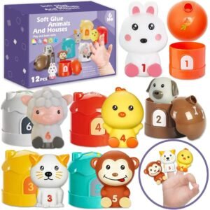 6pcs animals Montessori Cute Finger Puppet Soft Animals And Houses Matching Game Kids Early Education Preschool